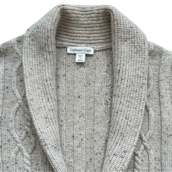 Coldwater Creek Open Front Cable Knit Cardigan Shawl Collar Tan 2X Cozy - Picture 5 of 10